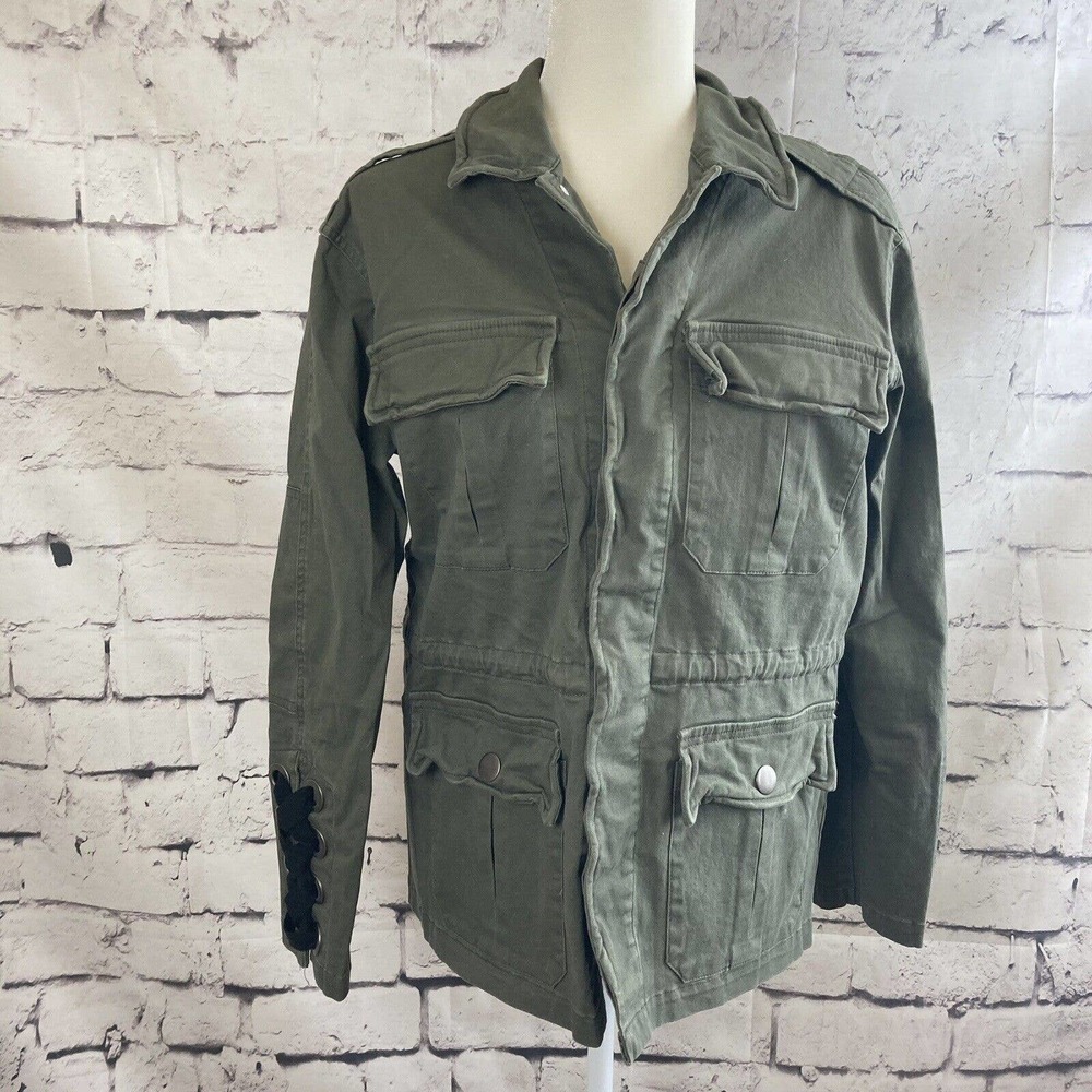 Olivaceous Jacket Olive Green Lace Up Back Cotton Blend Size S/M Women’s